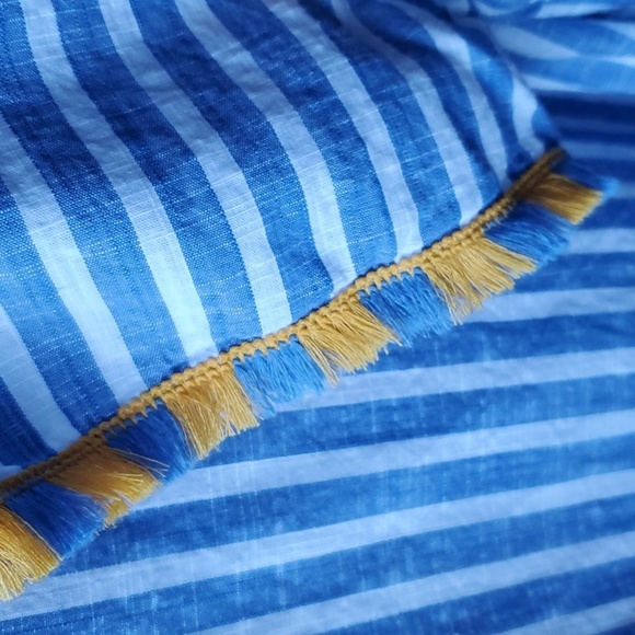 Talbots Blue and White Striped Garment P2p 21 Fringe On Sleeves - Picture 3 of 7